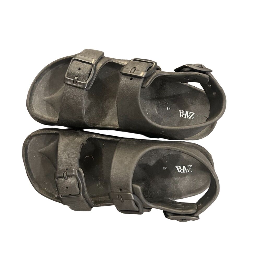 Zara Kids Double Buckle Strap Rubber Sandals Black Size 28